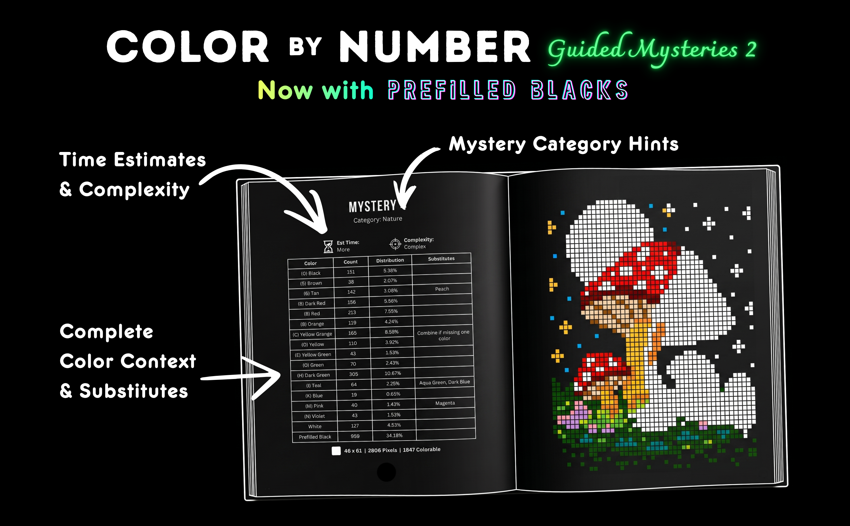 Color By Number: Guided Mysteries 2 — book features overview
